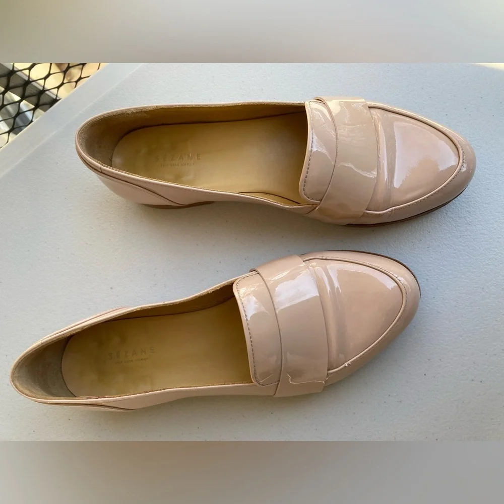 Sézane Light Blush Pink Nude Patent Leather Loafers